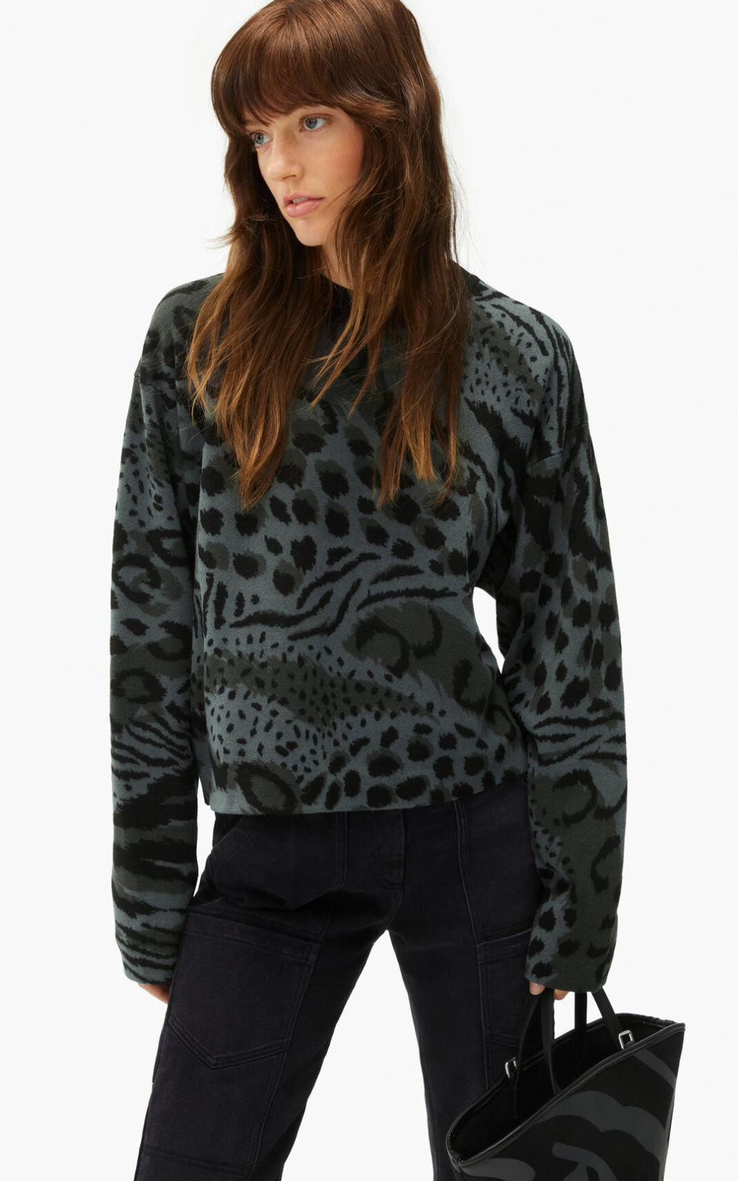 Kenzo En Argentina Jerseys Kenzo Archive Leopard merino wool Mujer Gris